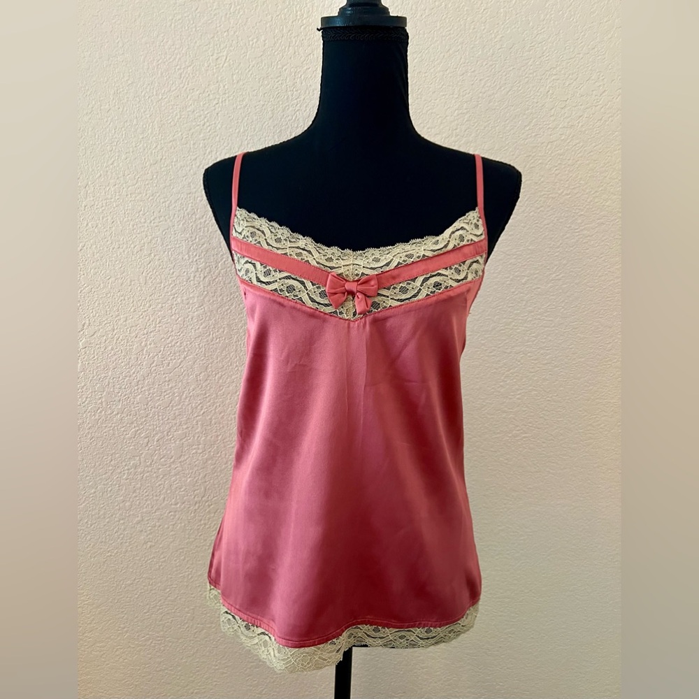 Alannah Hill Pink Silk & Lace Spaghetti Strap Camisole Tank Top US 6